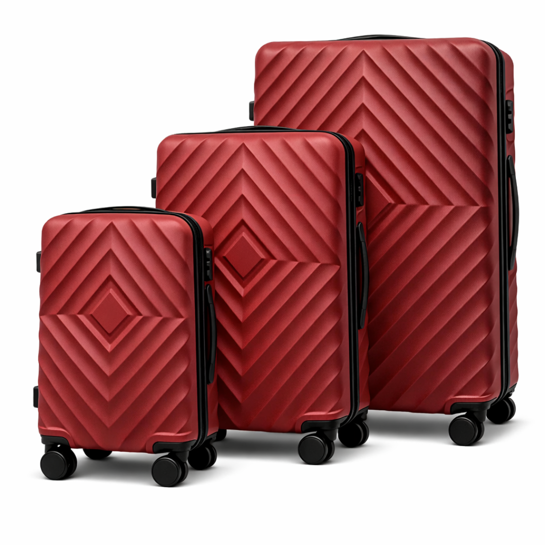 ABS kofer set u bordo boji sa tri kofera za putovanja