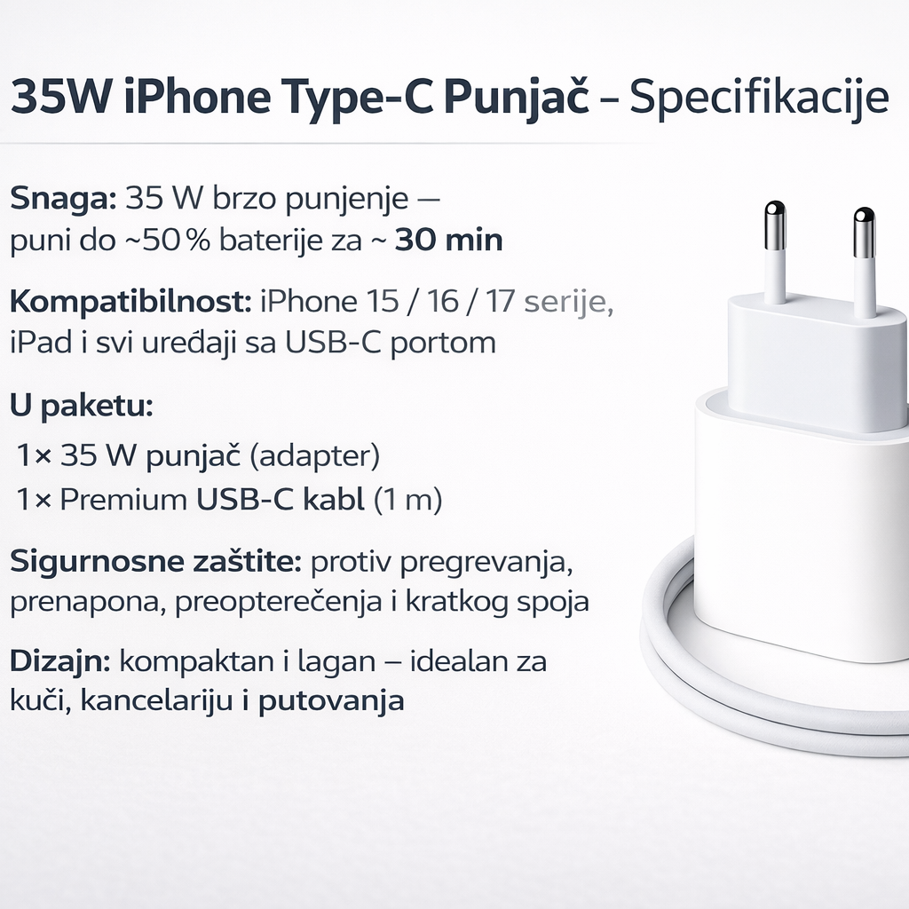 Brzo punjenje iPhone telefona pomocu 35W punjaca