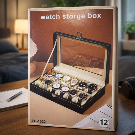 Kutija za satove sa 12 pregrada i staklenim poklopcem