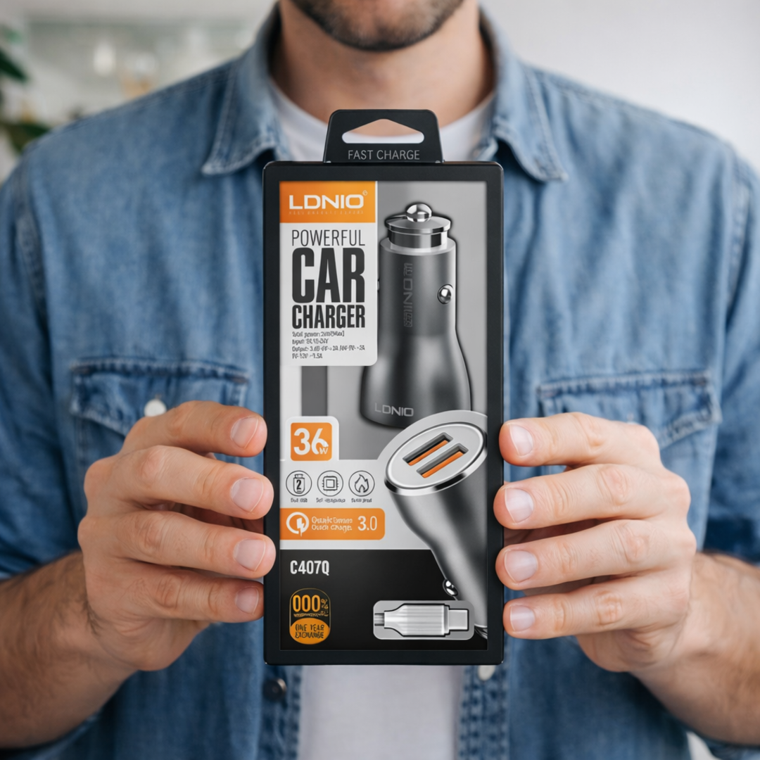 LDNIO auto punjac sa LED indikatorom prikacen u automobil