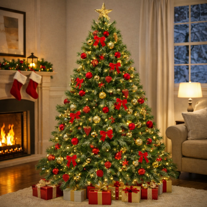 Dekorativna novogodišnja jelka sa prazničnim ukrasima