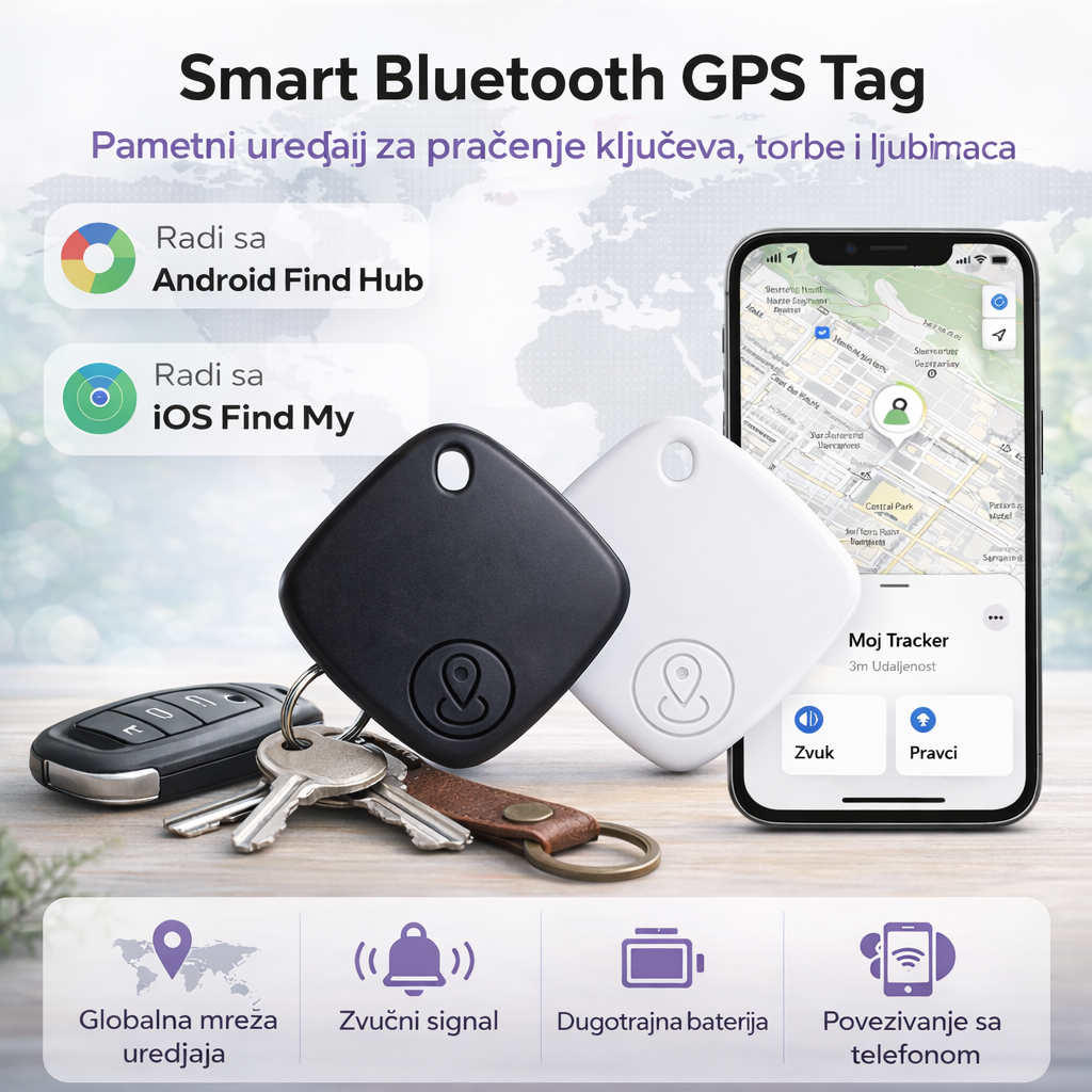Smart Bluetooth GPS tag u crnoj boji za pracenje kljuceva i torbe