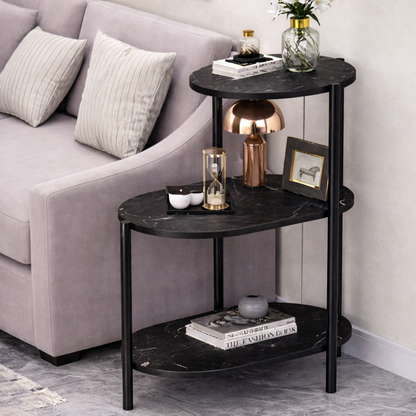 Multifunkcionalni sofa side table sa policama u dnevnoj sobi