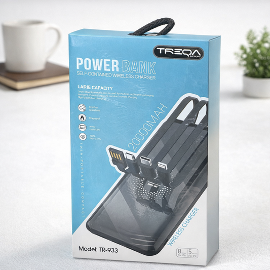 Power bank sa Qi bezicnim punjenjem i ugradjenim kablovima